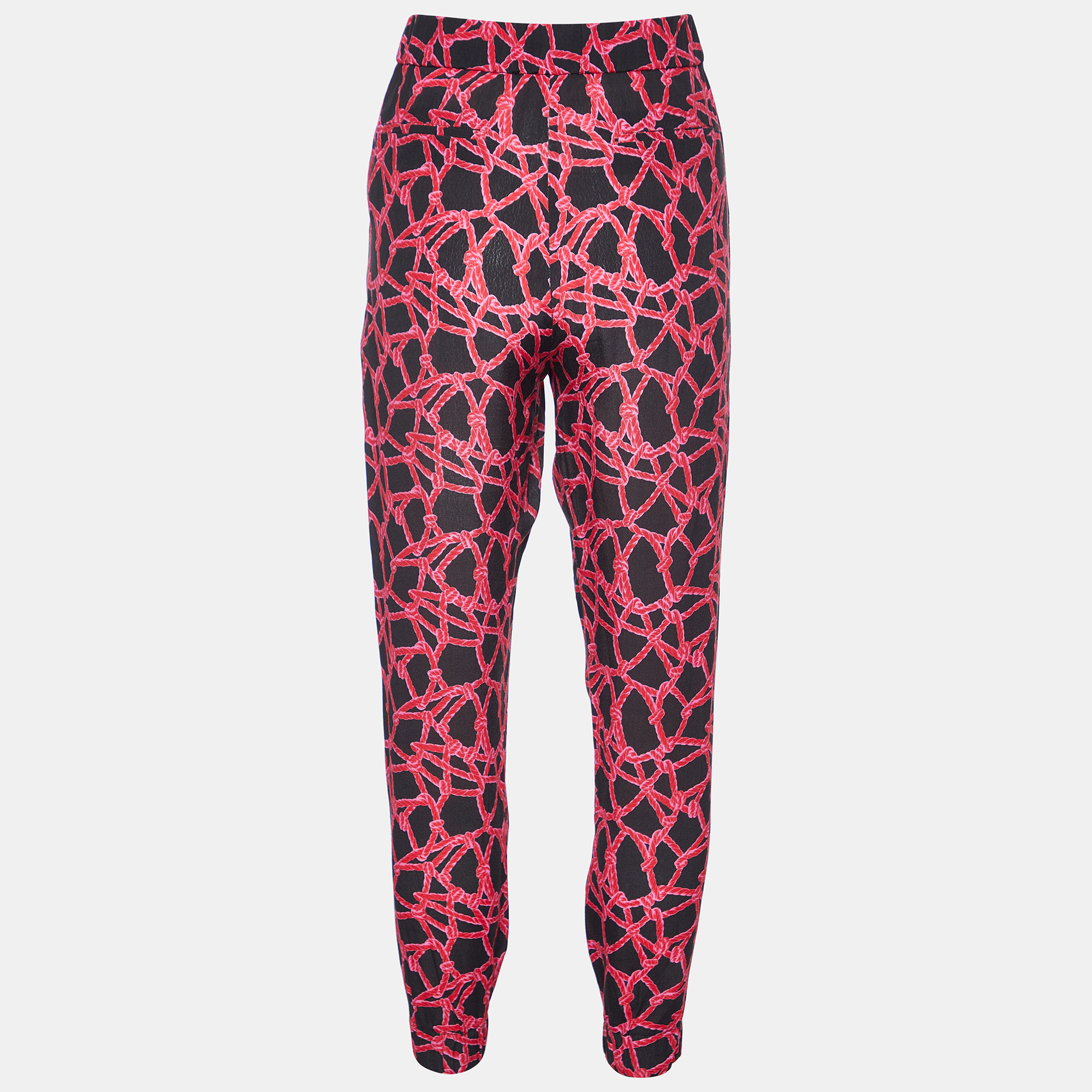 Kenzo Black/Pink Rope Print Crepe Trousers S