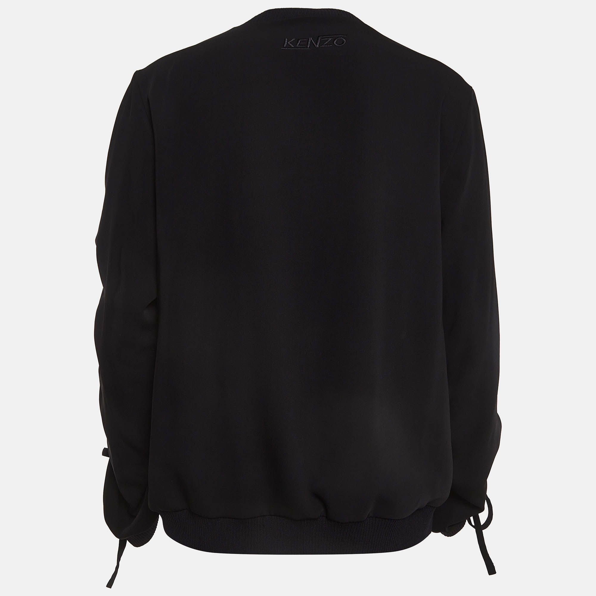 Kenzo Black Crepe Knot Ruched Sleeve Top L