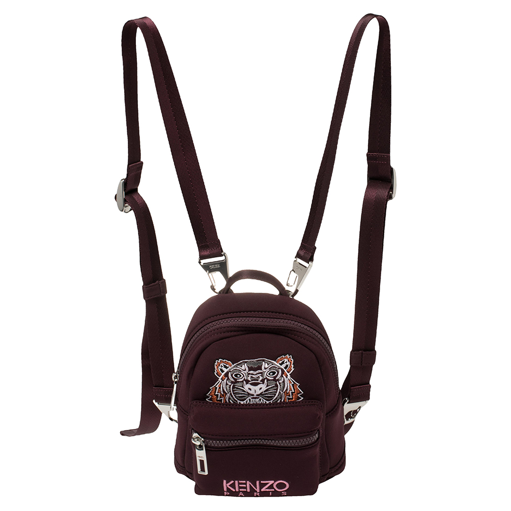 Kenzo Dark Burgundy Neoprene Mini Embroidered Tiger Backpack