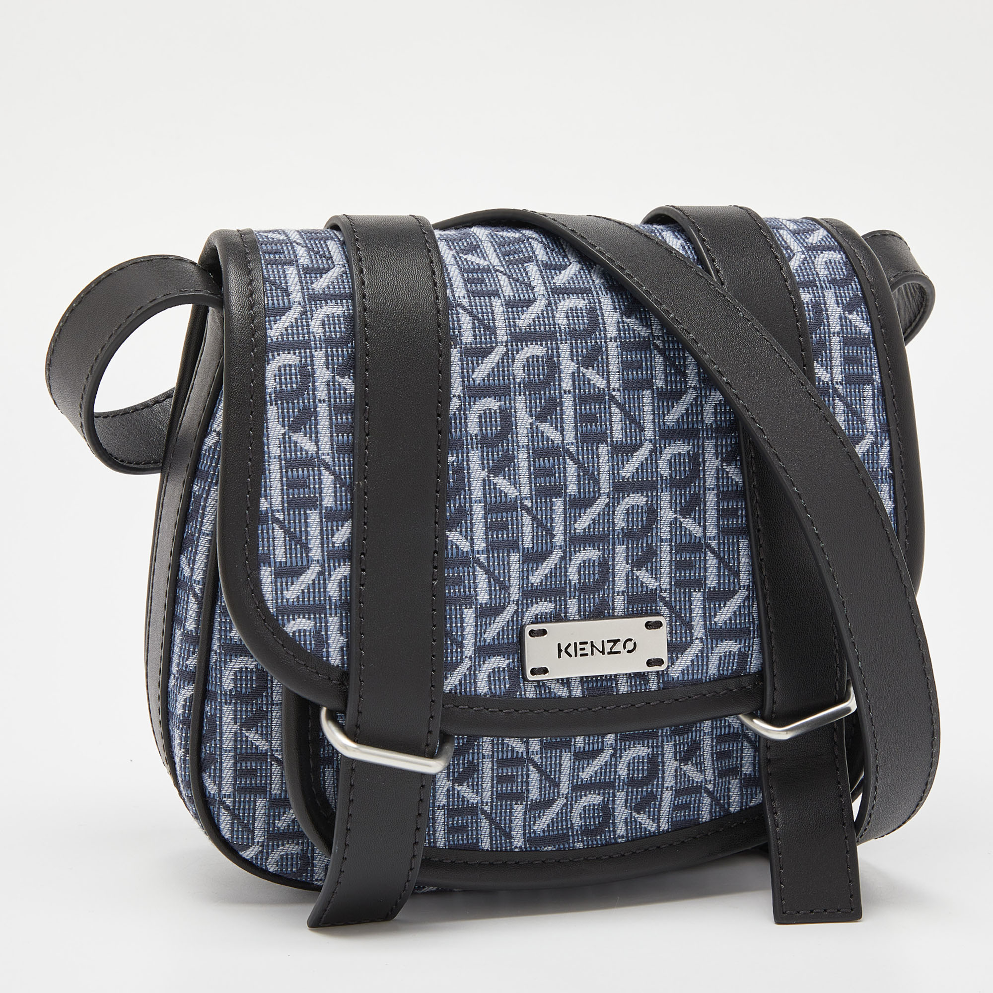 Kenzo Blue/Black Canvas And Leather Messenger Bag