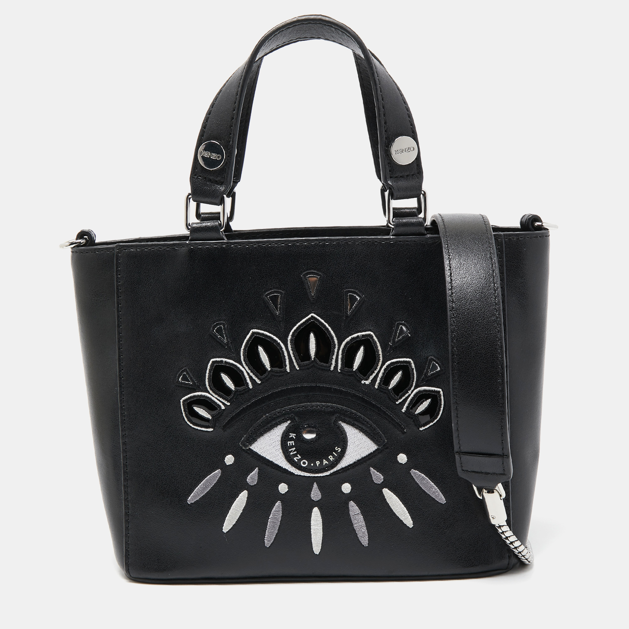 Kenzo black leather eye patch tote
