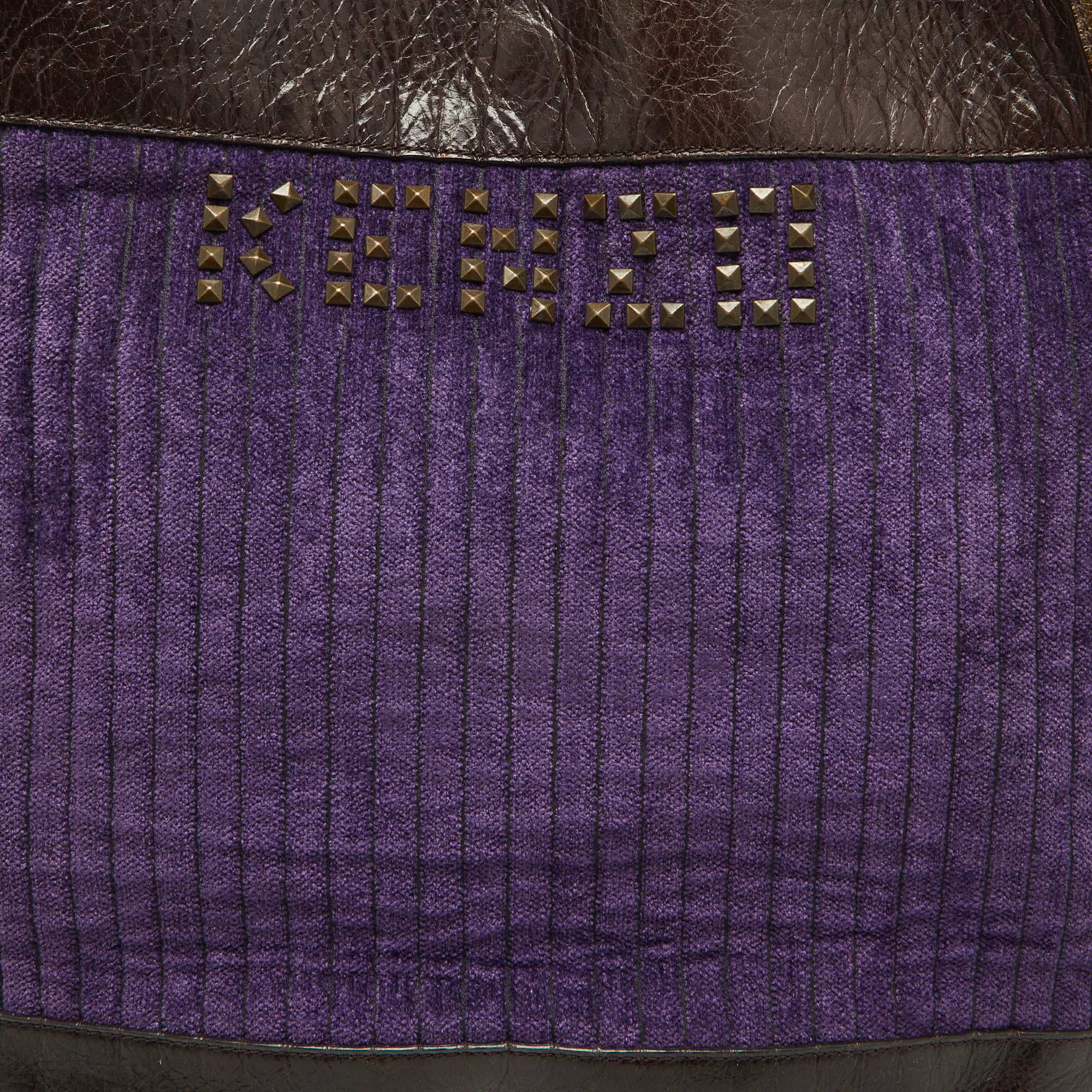 Kenzo Purple/Brown Stripe Velvet And Leather Studded Hobo