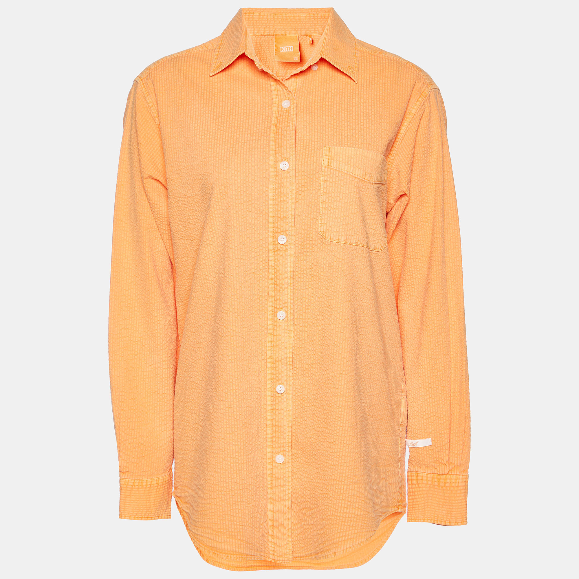 Kith orange cotton seersucker ora button down shirt xs