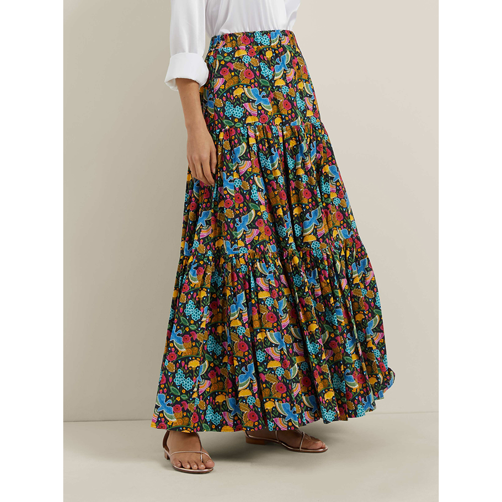 

La DoubleJ Multicoloured Floral Print Tiered Cotton Maxi Skirt Size, Multicolor