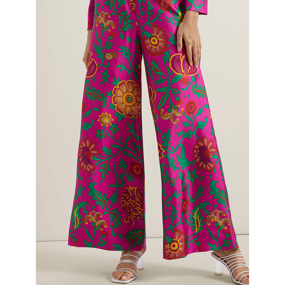 

La DoubleJ Multicoloured Vintage Floral Print Silk Palazzo Trousers Size, Multicolor