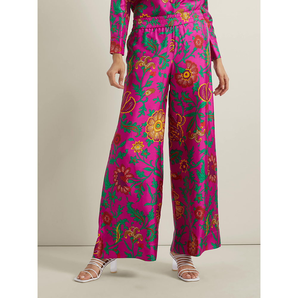 

La DoubleJ Multicoloured Vintage Floral Print Silk Palazzo Trousers Size, Multicolor