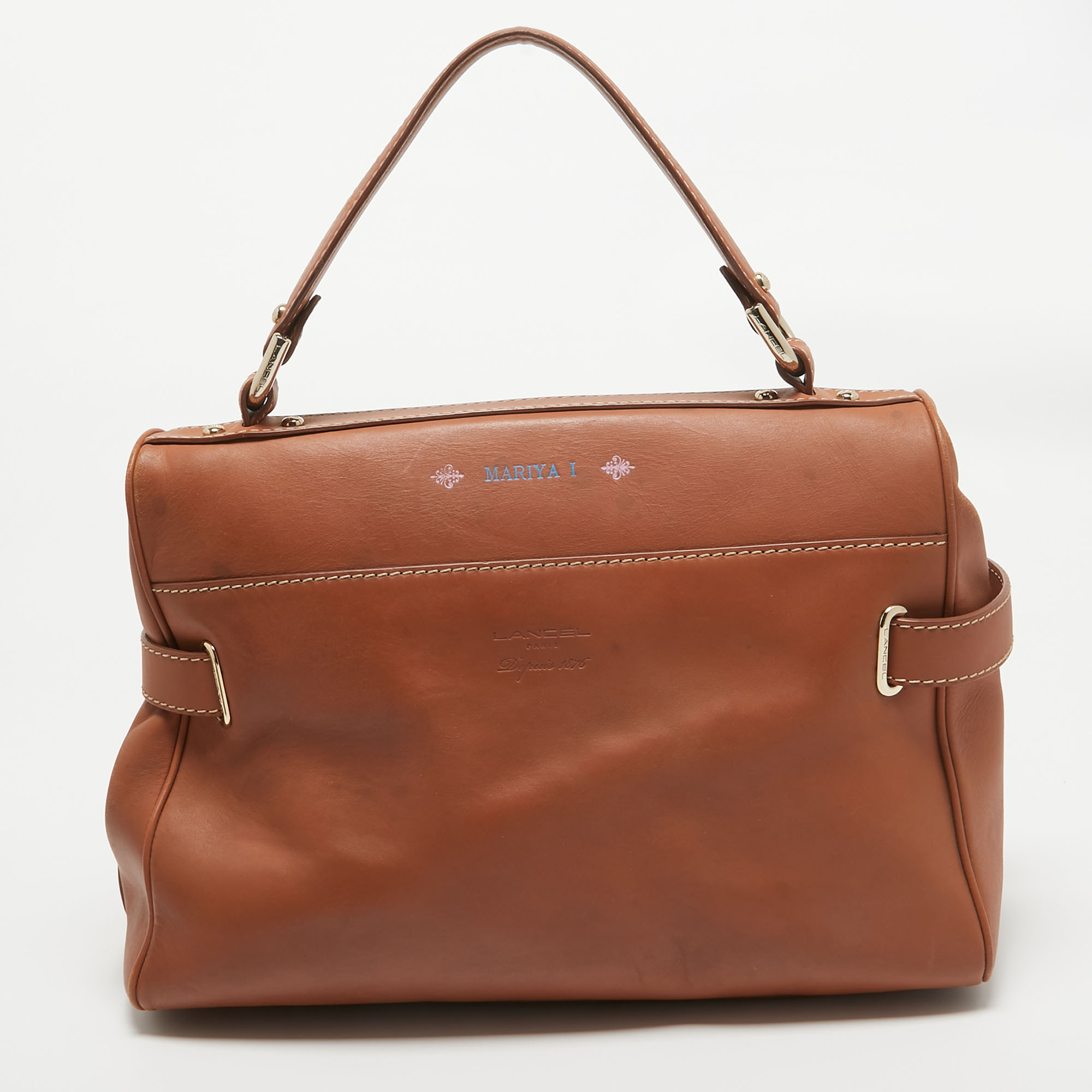 Lancel Brown Leather L'Angèle Top Handle Bag