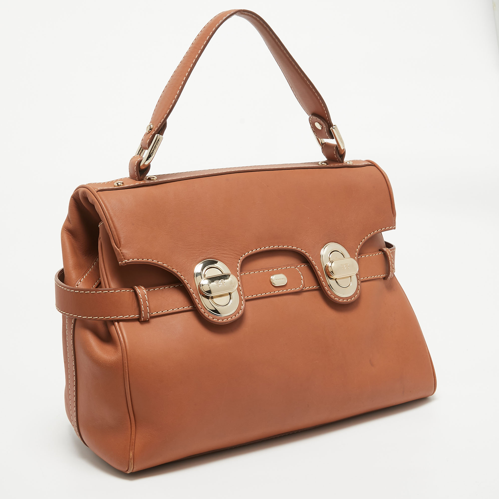 Lancel Brown Leather L'Angèle Top Handle Bag