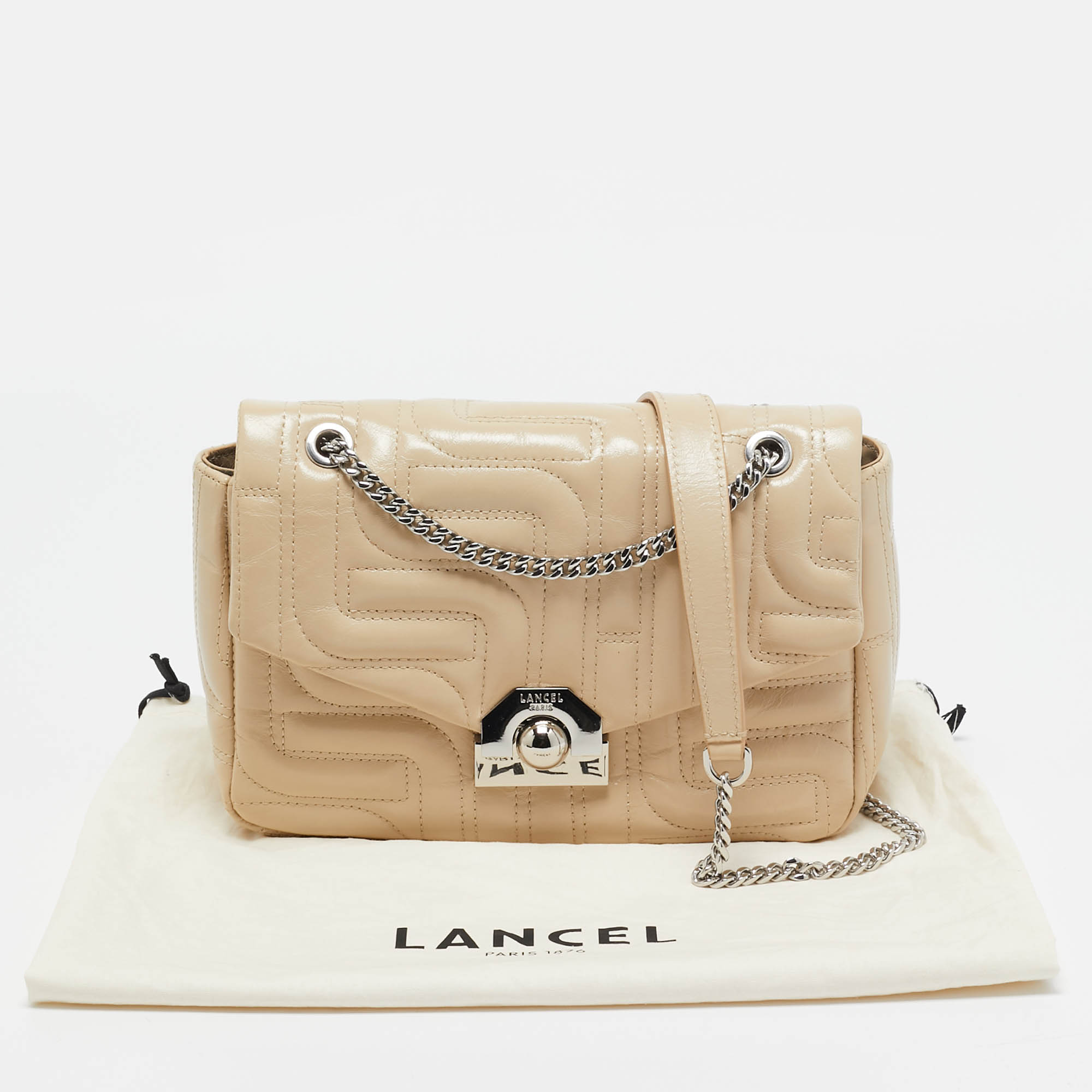 Lancel Beige Quilted Leather Midi Minuit De Lancel M Bag