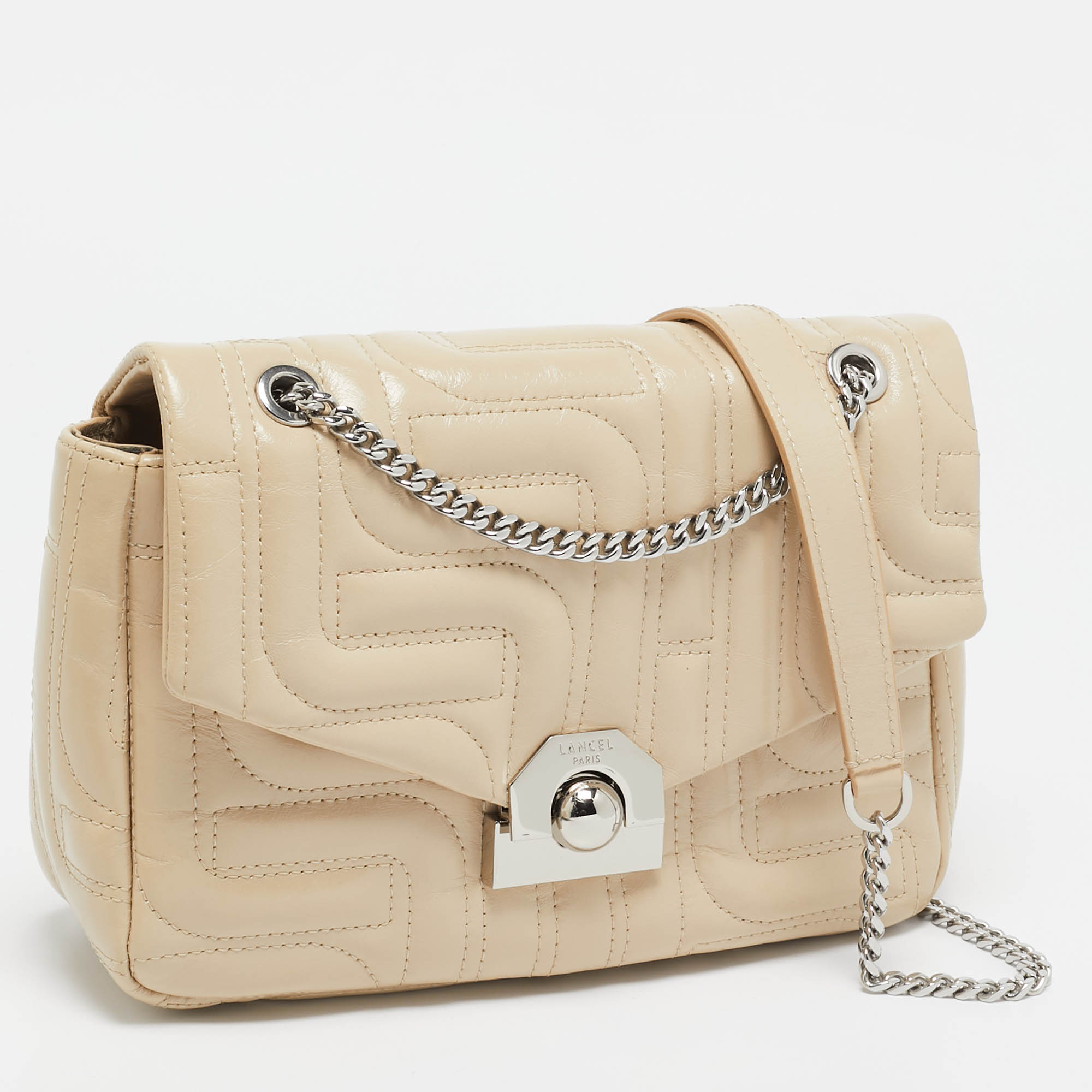 Lancel Beige Quilted Leather Midi Minuit De Lancel M Bag