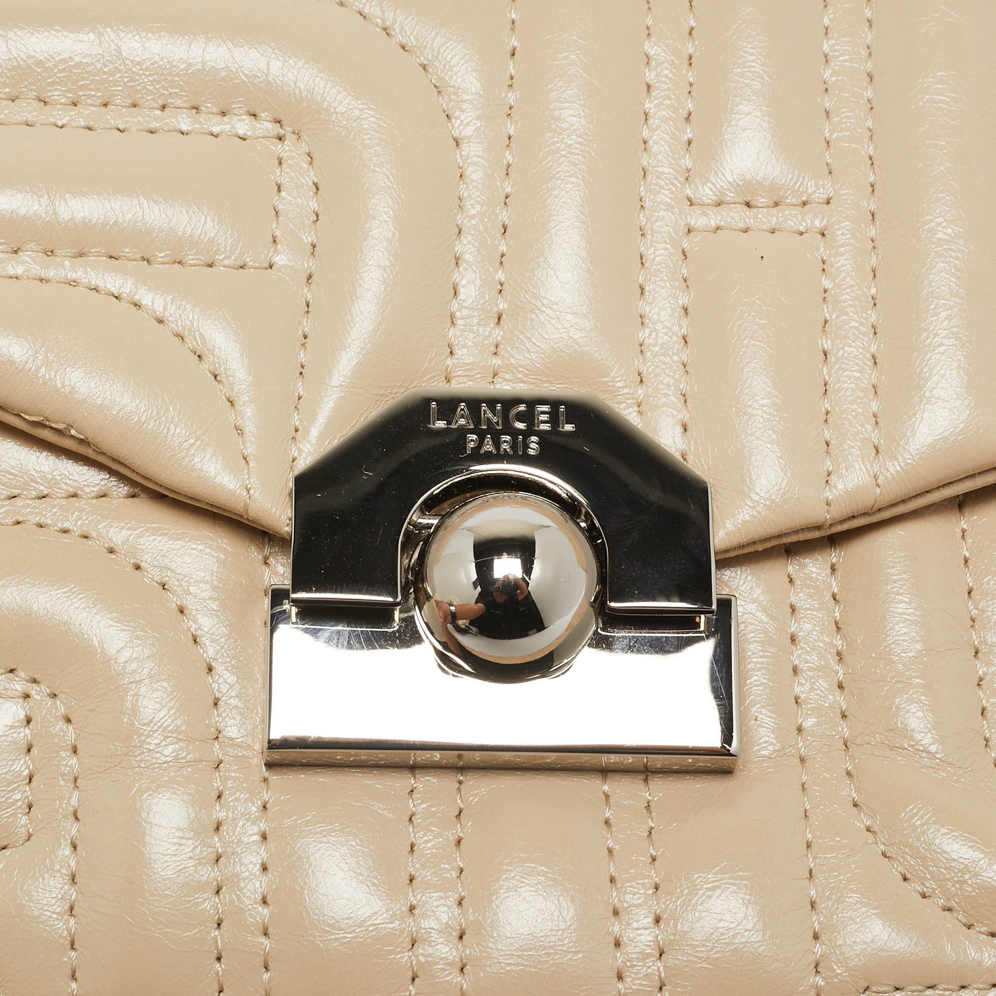 Lancel Beige Quilted Leather Midi Minuit De Lancel M Bag