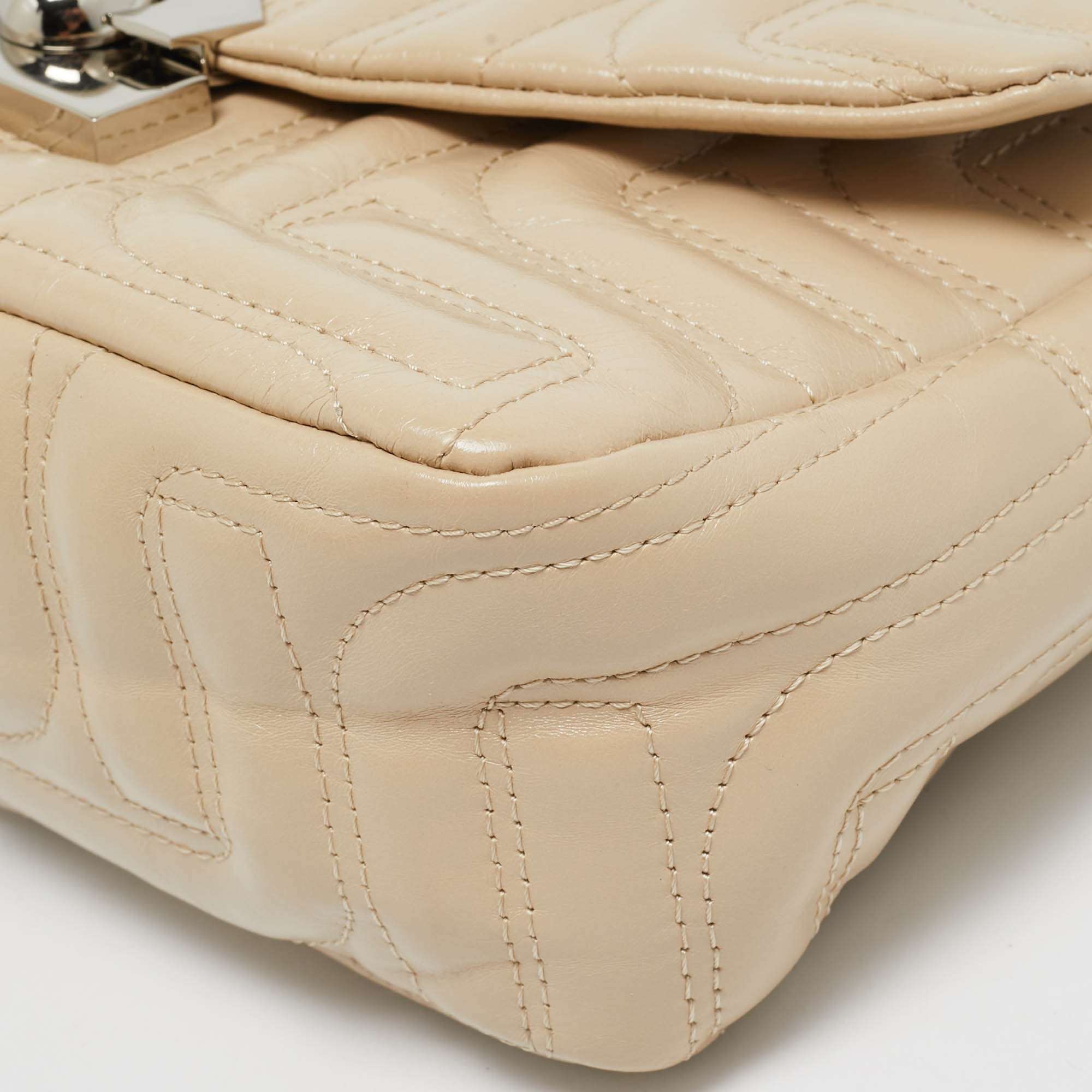 Lancel Beige Quilted Leather Midi Minuit De Lancel M Bag