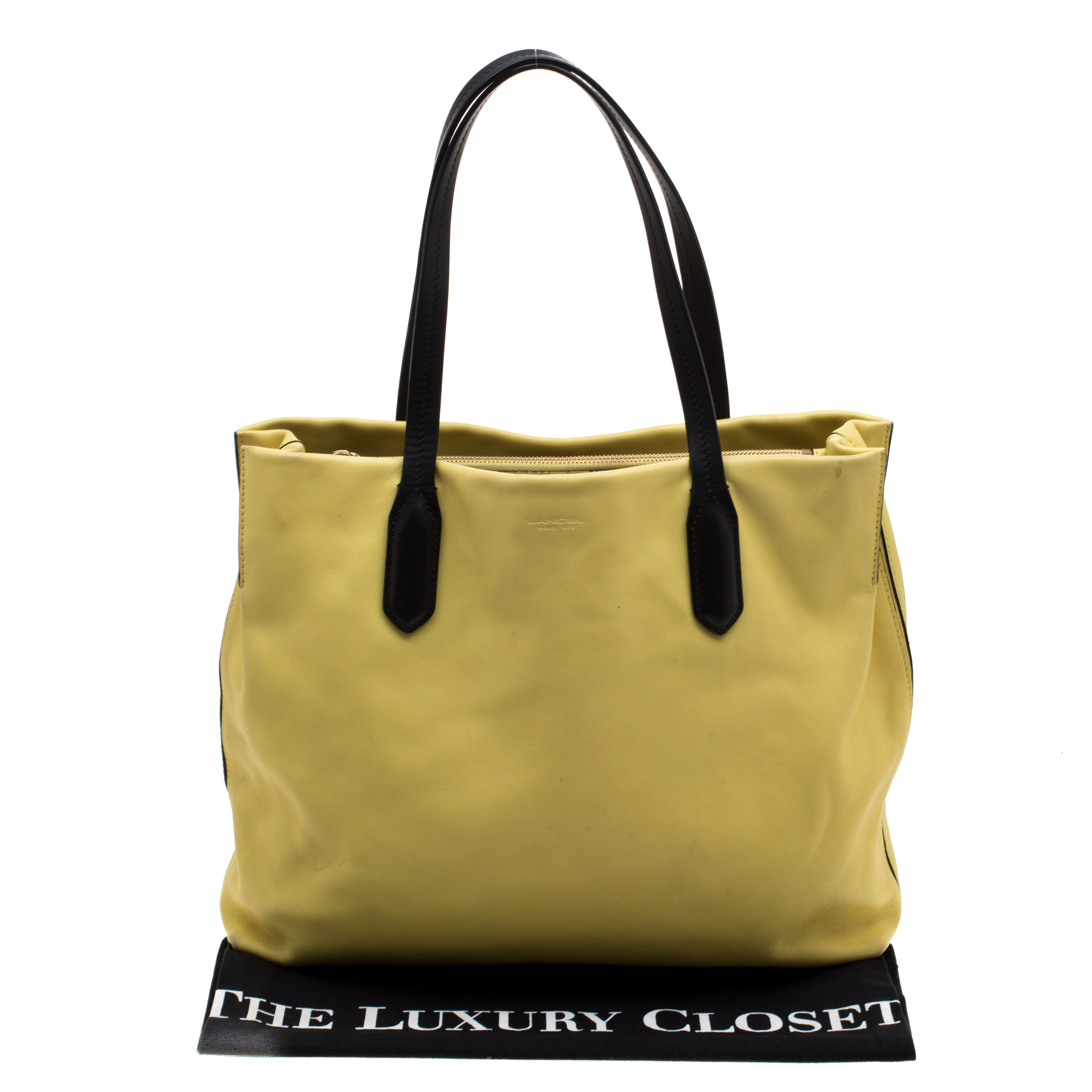 Lancel Yellow And Black Leather Tote