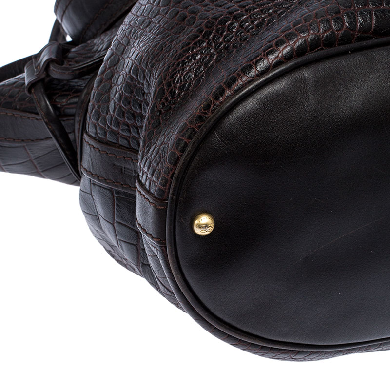 Lancel Brown Croc Embossed Leather Premier Flirt Bucket Bag
