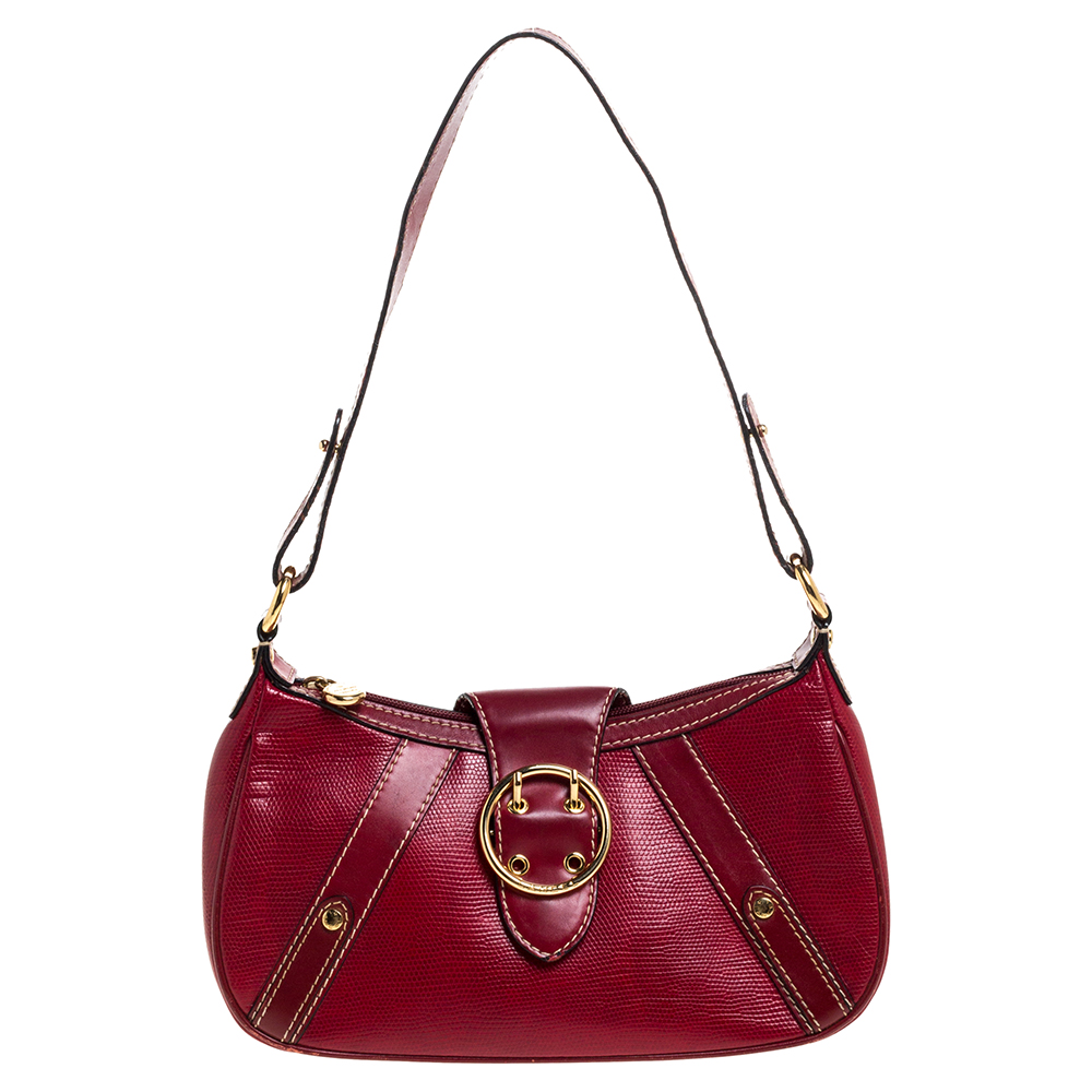 Image of Lancel Red Textured Leather Shoulder Bag