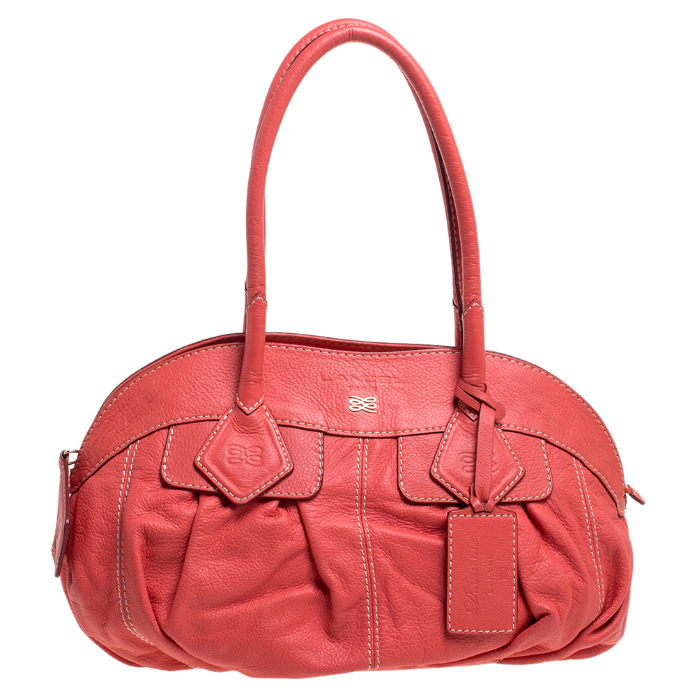 Image of Lancel Coral Orange Leather Zip Satchel