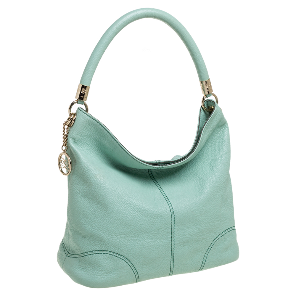 Lancel Mint Green Grained Leather Flair Hobo