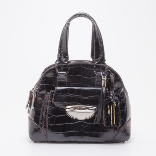 Image of Lancel Black Leather Embossed Large Adjani Satchel