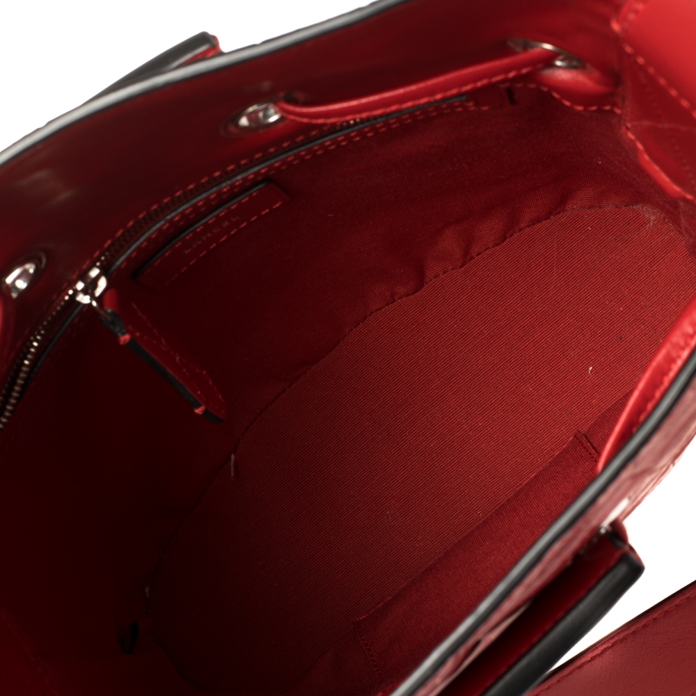 Lancel Red Croc Embossed Leather Le Huit Bucket Bag