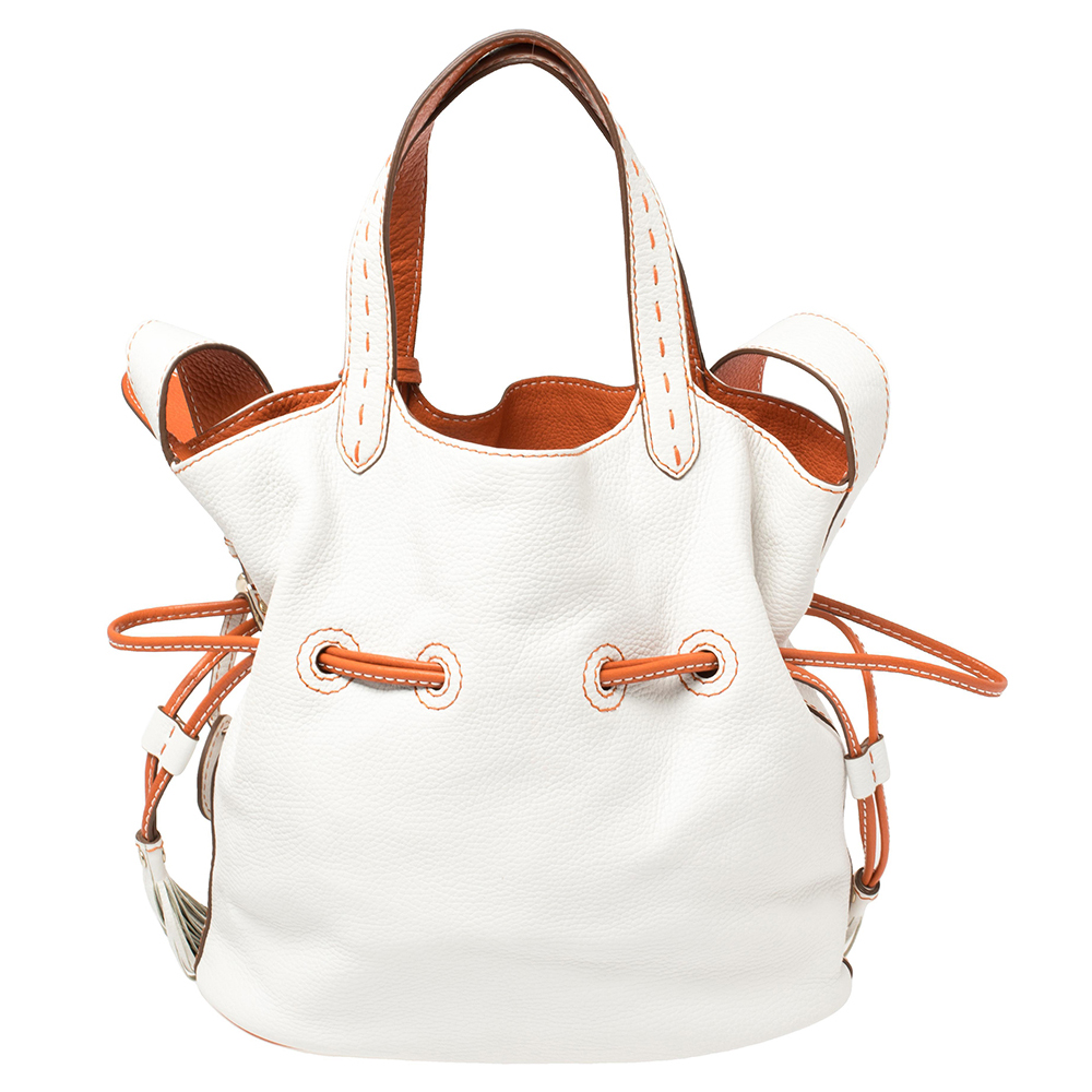 Lancel White/Orange Leather Premiere Flirt Bucket Bag