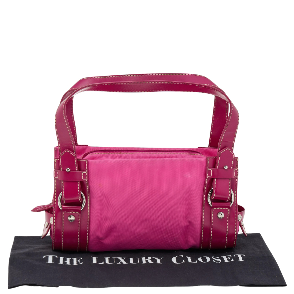 Lancel Pink Canvas And Leather Shoulder Bag