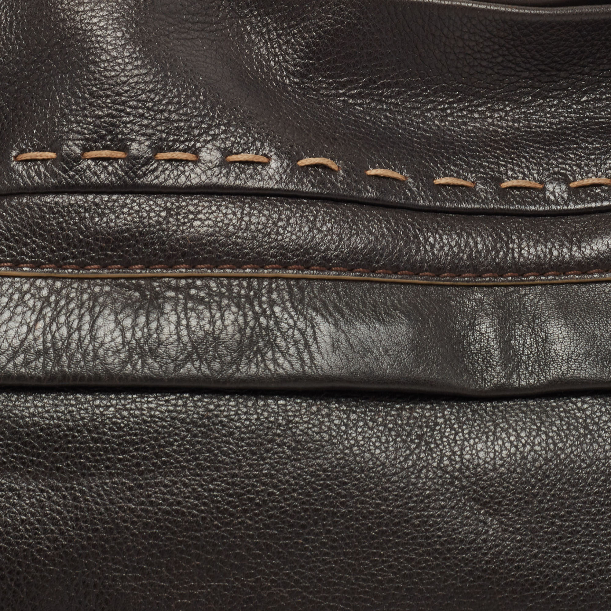Lancel Dark Brown Wildstitch Leather Front Pocket Shoulder Bag