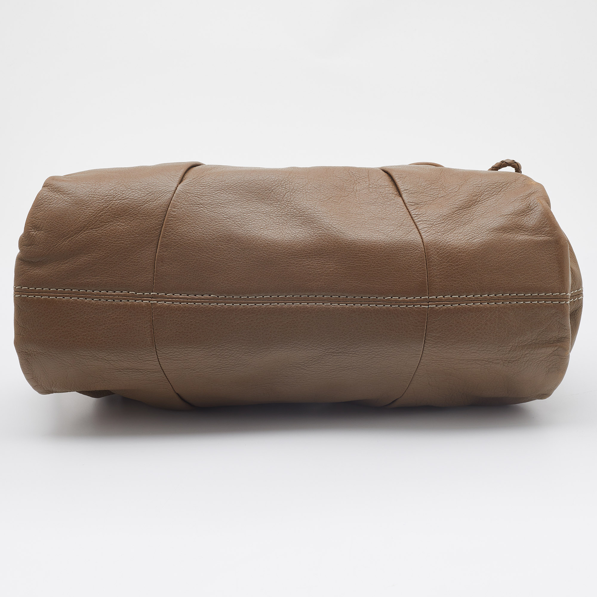Lancel Beige Leather Buckle Handle Shoulder Bag