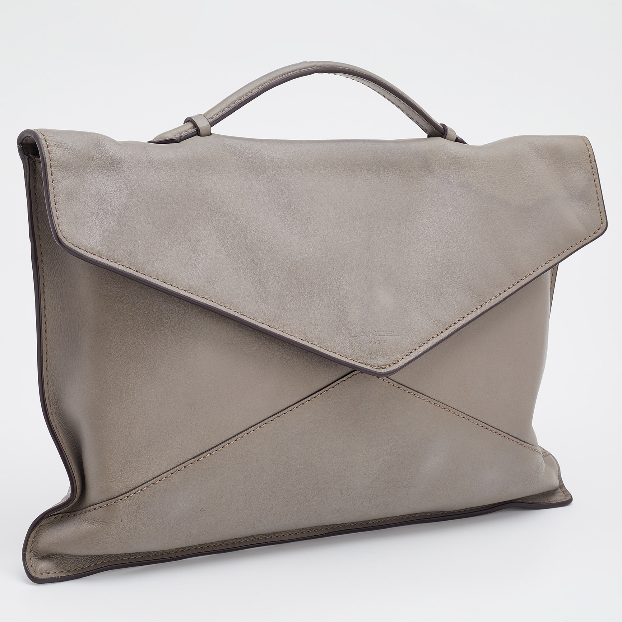 Lancel Grey Leather Envelope Flap Clutch Bag