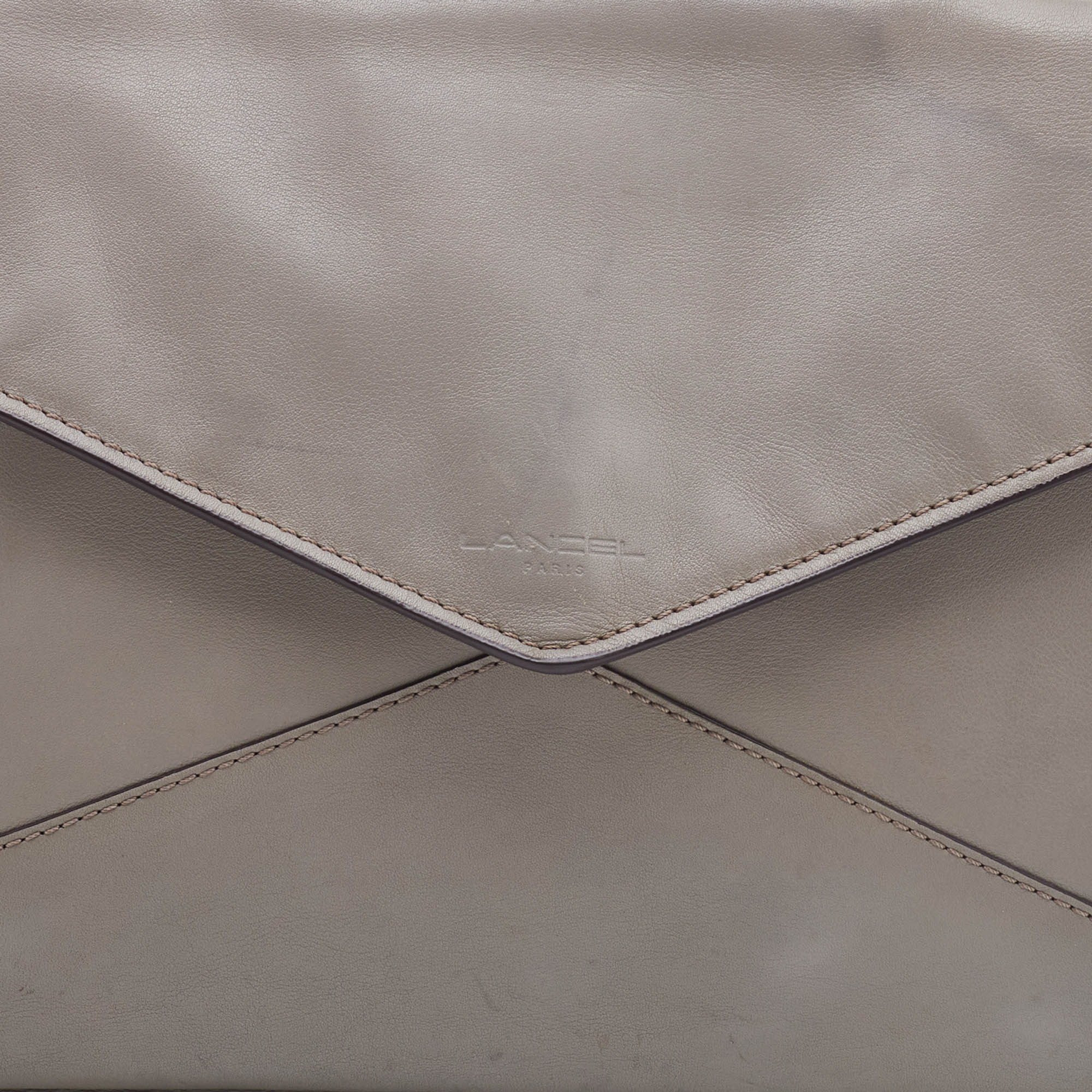 Lancel Grey Leather Envelope Flap Clutch Bag