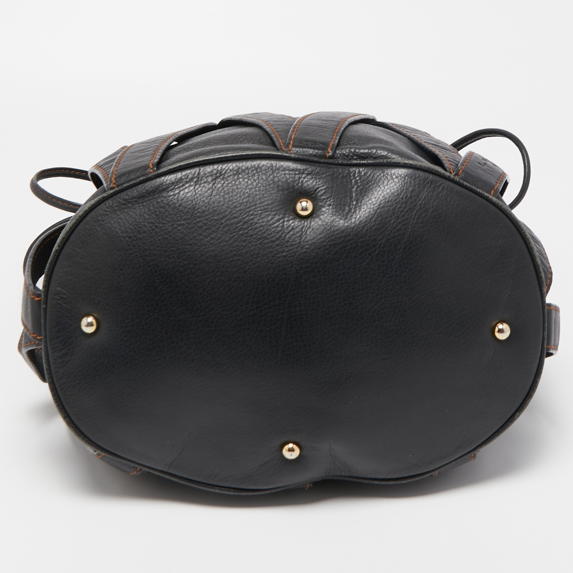 Lancel Dark Brown Leather Elsa Sellier Bucket Shoulder Bag