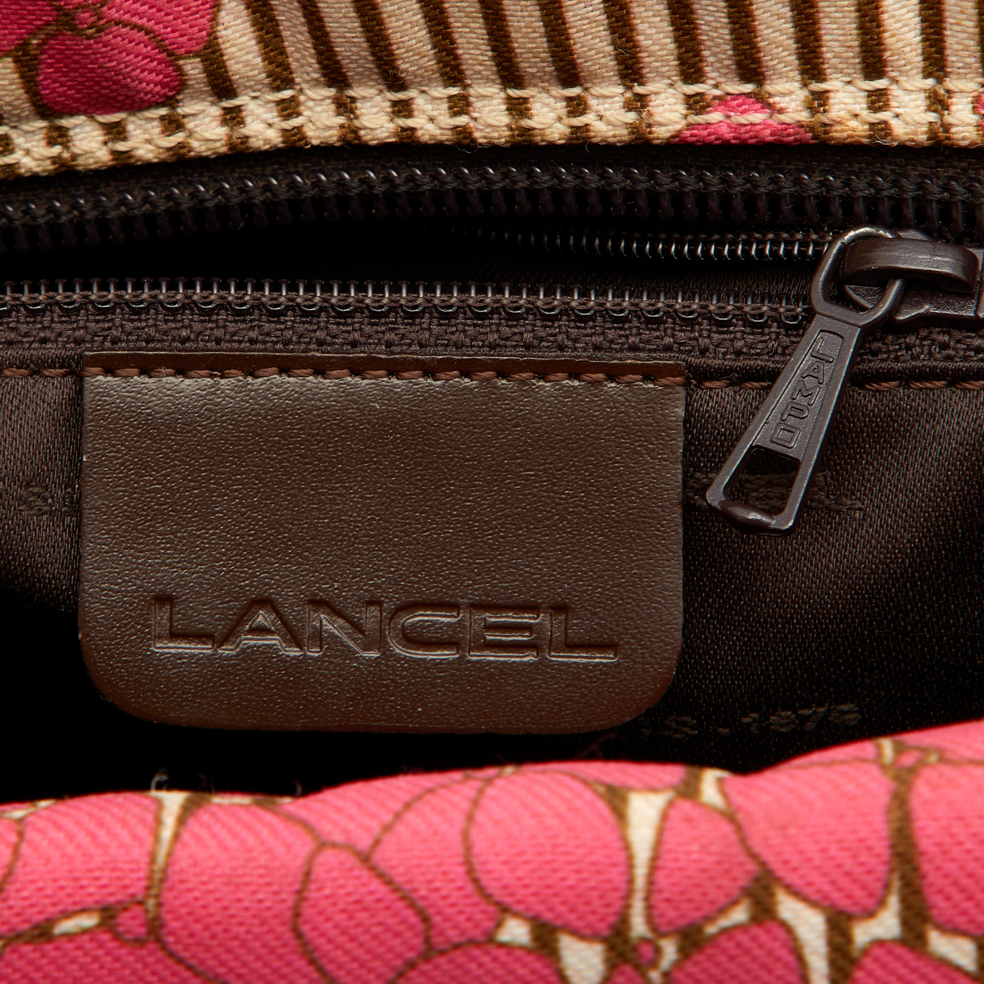 Lancel Multicolor Floral Fabric And Leather Zip Satchel