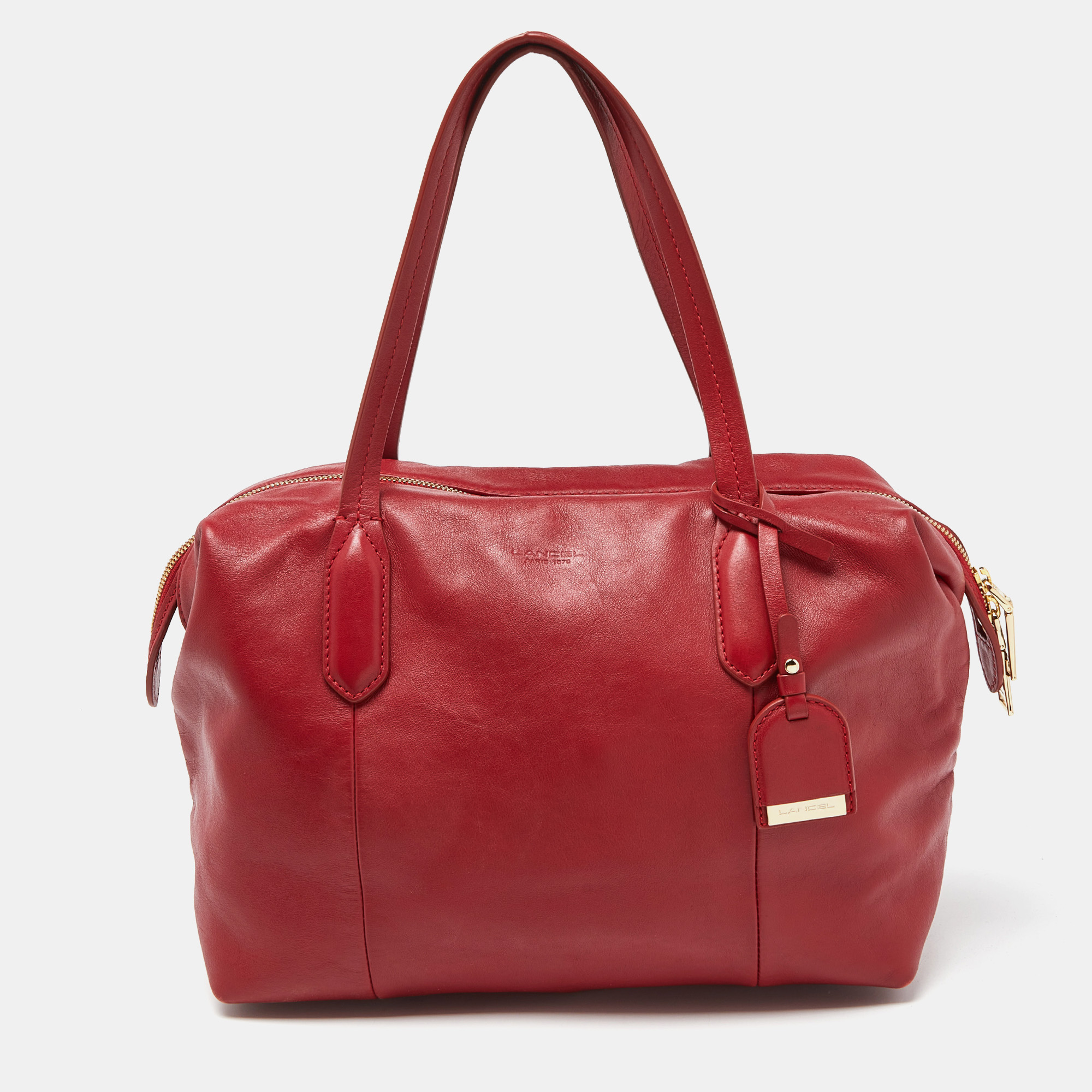 Lancel red leather top zip bag