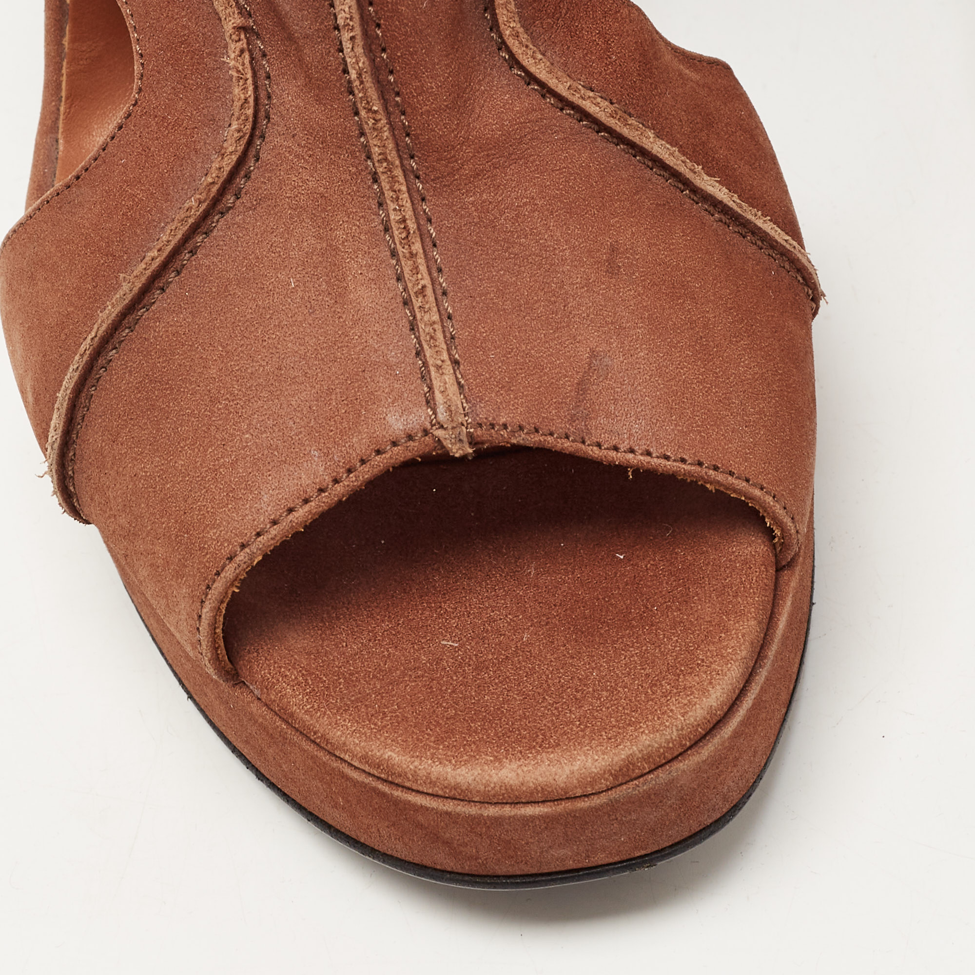 Lanvin Brown Nubuck Leather Platform Slingback Sandals Size 40