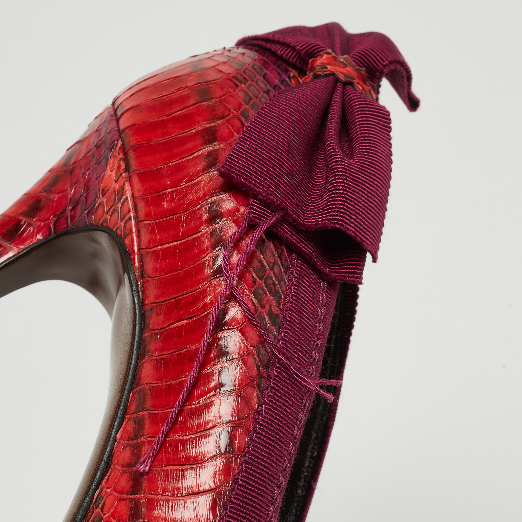 Lanvin Red/Purple Python And Fabric Bow Pumps Size 38