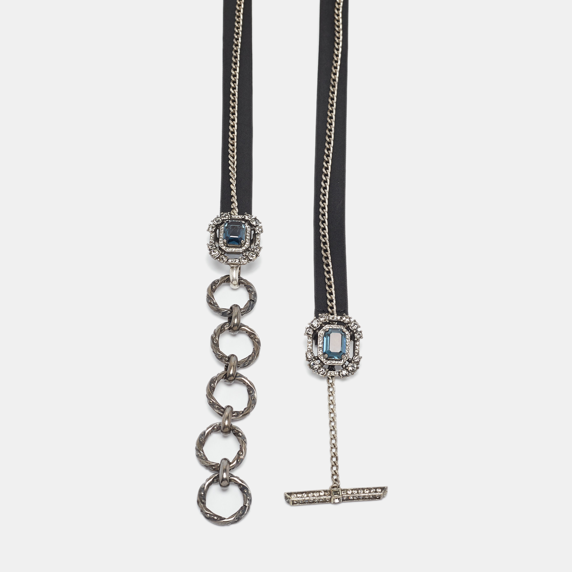 Lanvin Black Leather And Chain Crystals Embellished Waist Belt