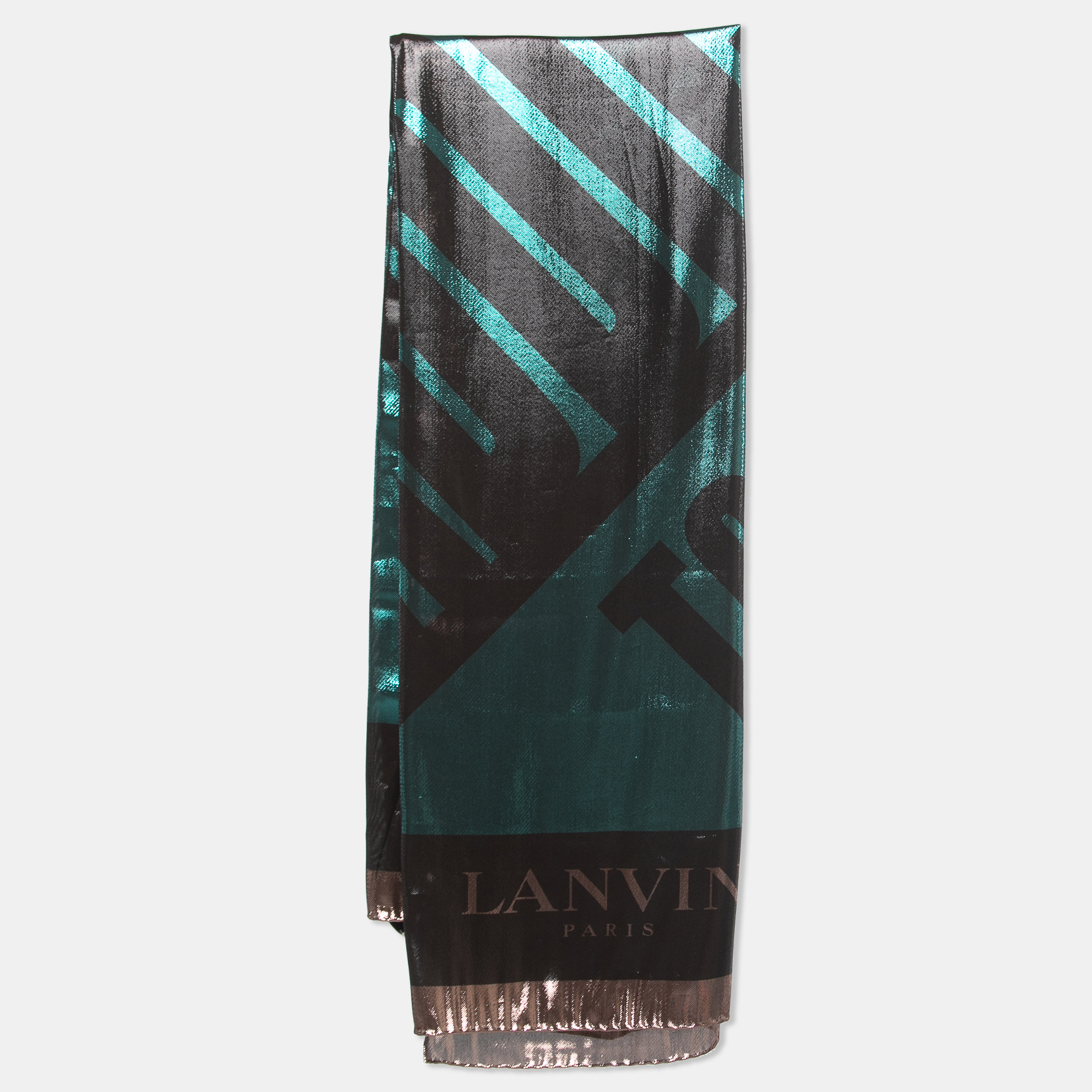 Lanvin Green/Brown I Am Addicted To Gloss Lurex Silk Scarf