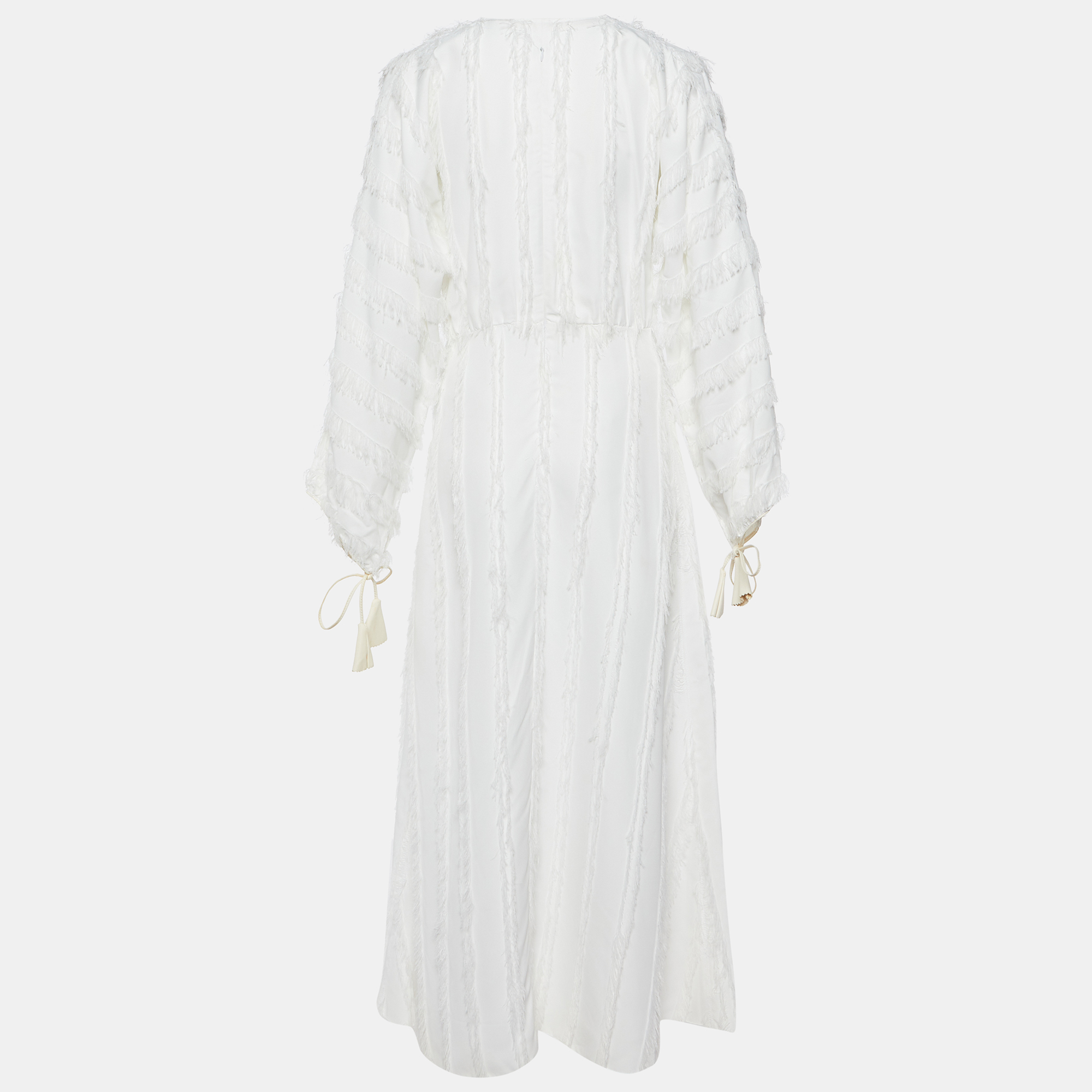 Lanvin Off-White Crepe Fringed Maxi Dress M