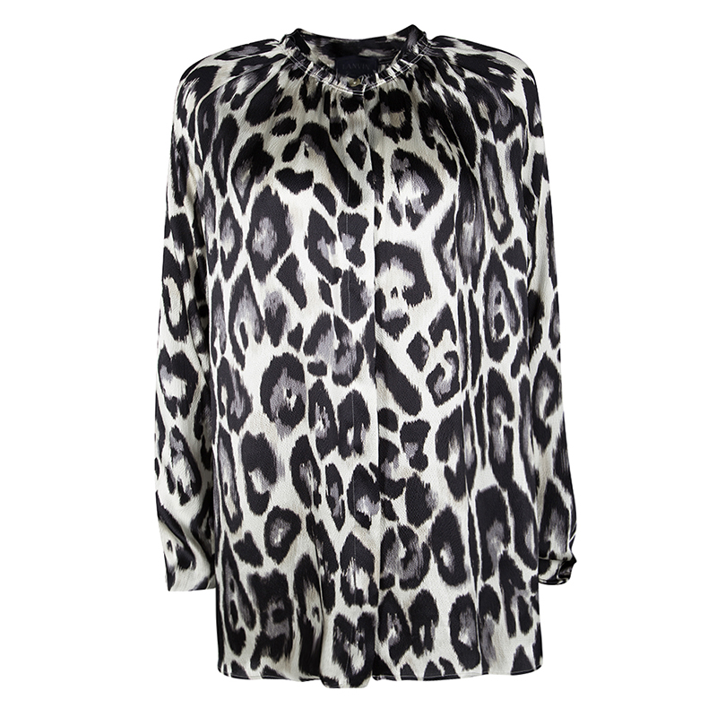 Lanvin Multicolor Leopard Print Long Sleeve Silk Blouse S