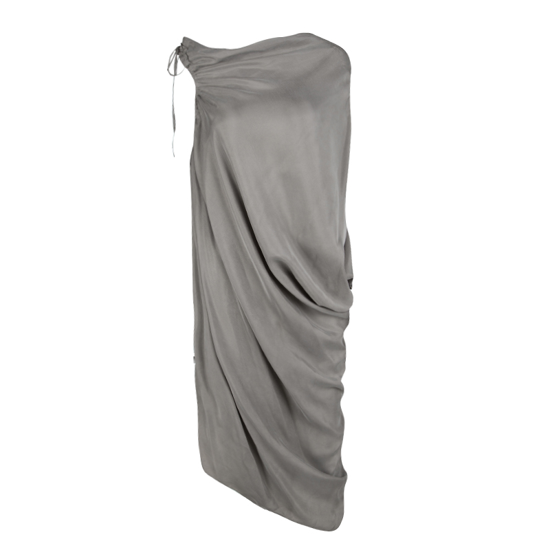 Image of Lanvin Grey Gathered Tie Detail Draped Asymmetric Dress M