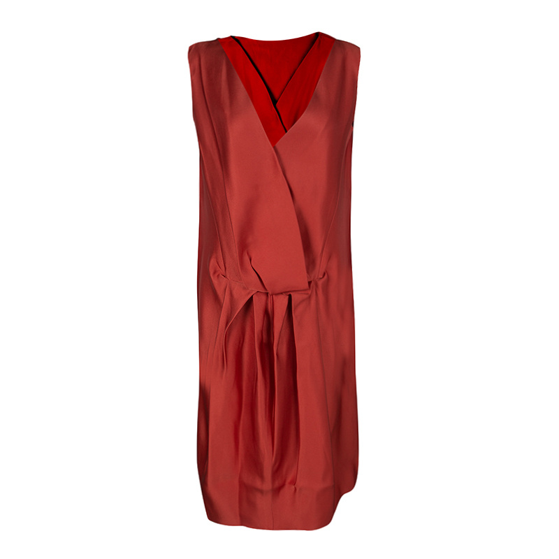 Image of Lanvin Red Silk Draped Back Detail Sleeveless Dress M