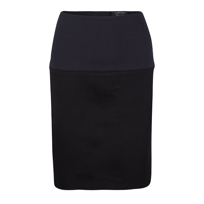 Image of Lanvin Navy Blue and Black Colorblock Bodycon Pencil Skirt S