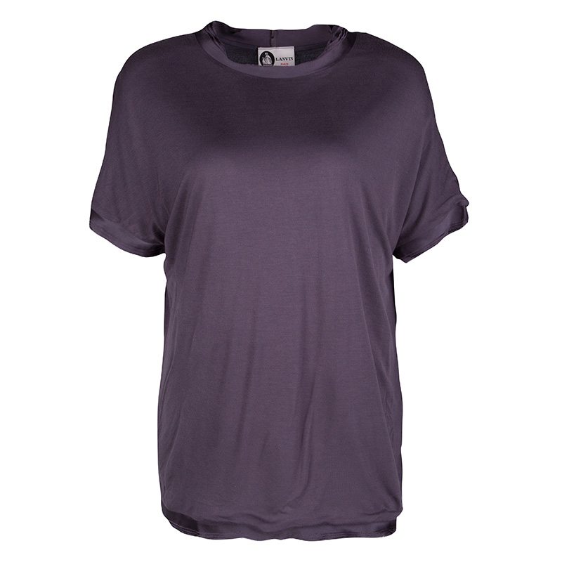 Image of Lanvin Purple Frayed Satin Trim T-Shirt M