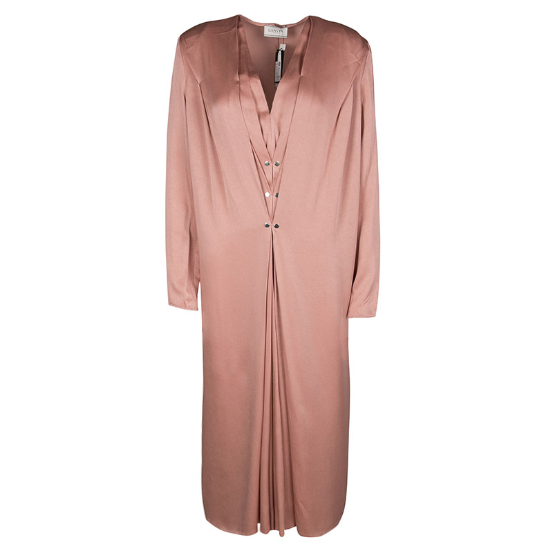 Image of Lanvin Peach Pleat Detail Long Sleeve Dress S