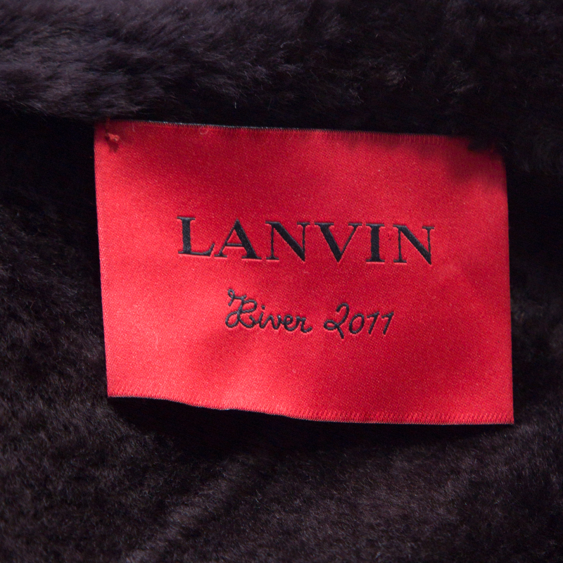 Lanvin Chocolate Brown Lambskin Leather Shearling Lined Biker Jacket M