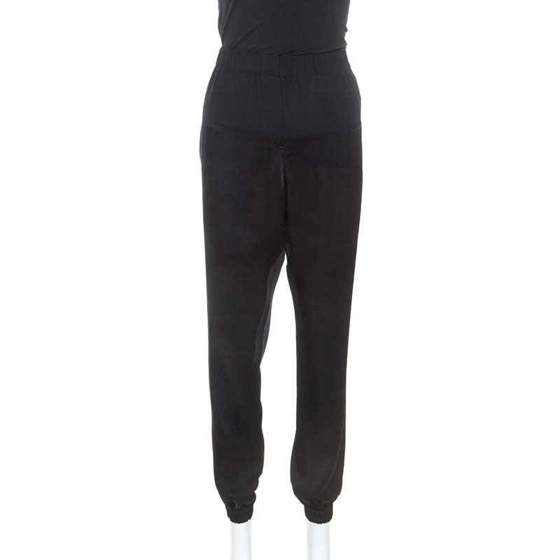 Image of Lanvin Black Satin Elasticized Waist Harem Pants L