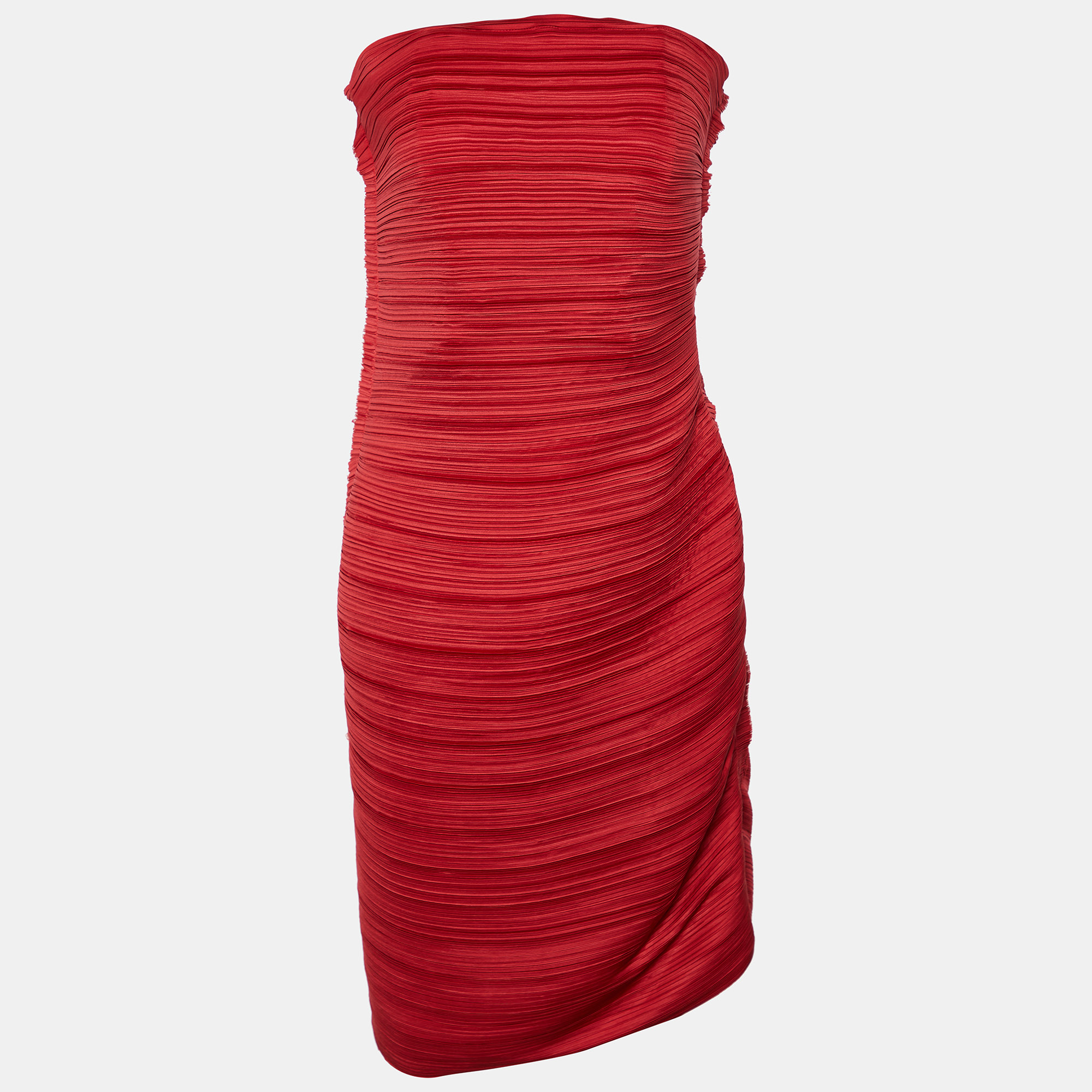 Lanvin red plisse strapless mini dress m