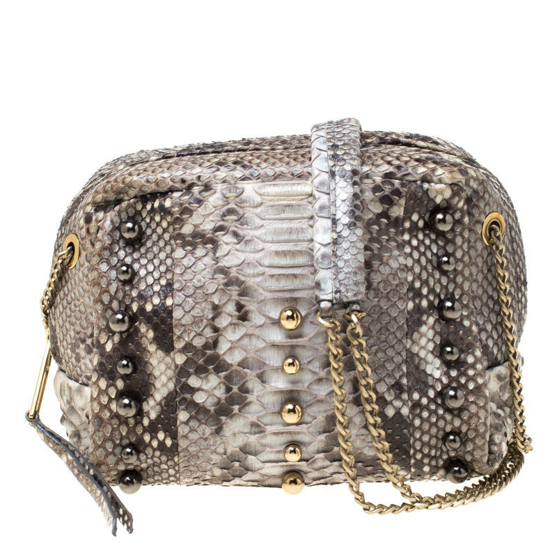 Image of Lanvin Grey Python Sugar Studded Shoulder Bag