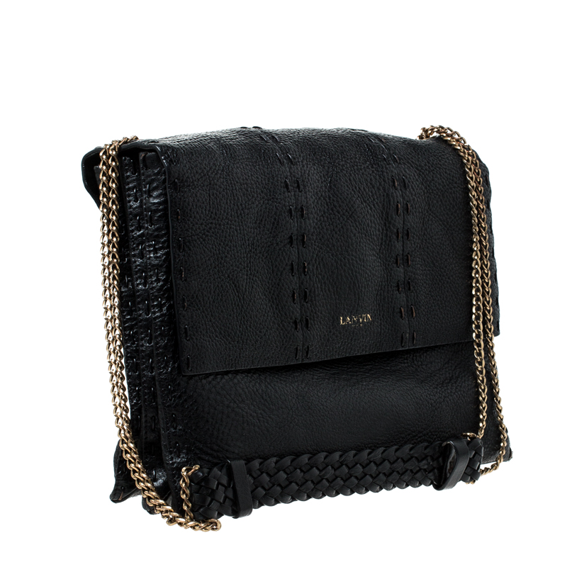 Lanvin Black Leather Sugar Stitch Shoulder Bag