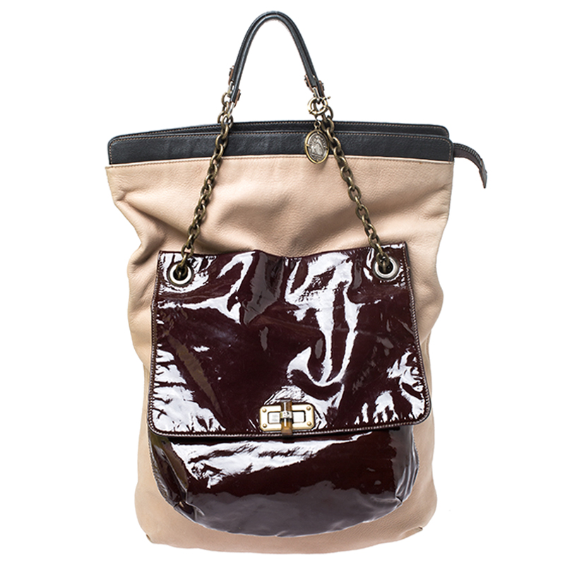 Image of Lanvin Multicolor Leather and Patent Foldover Shoulder Bag