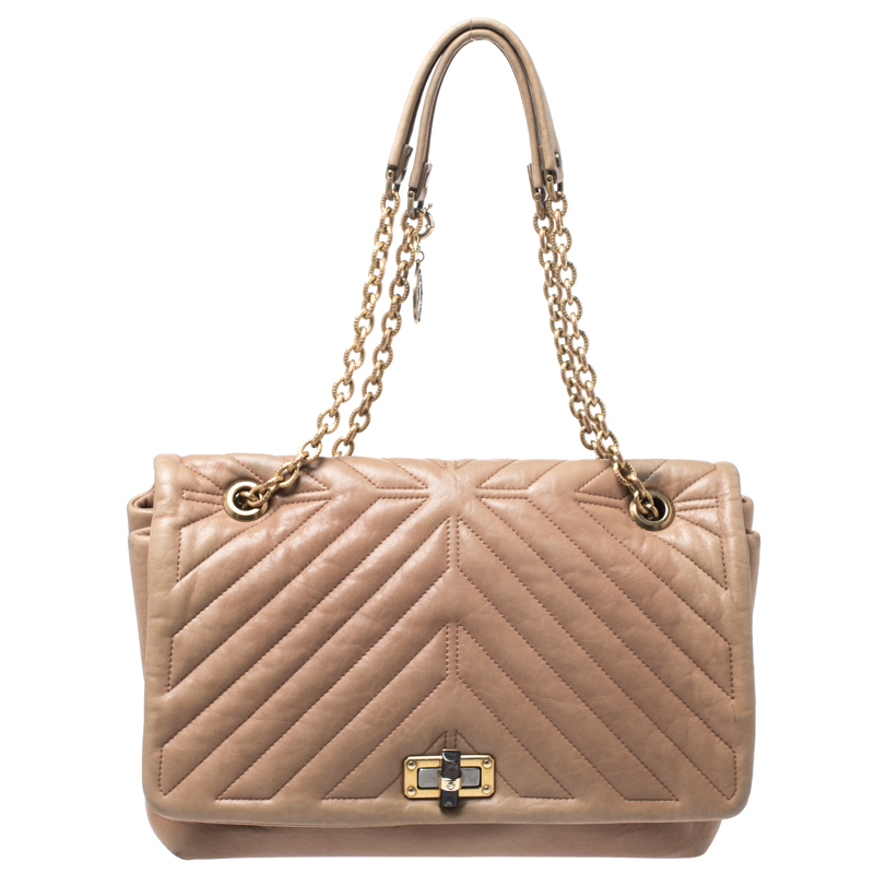 Image of Lanvin Beige Quilted Leather Medium Happy Shoulder Bag